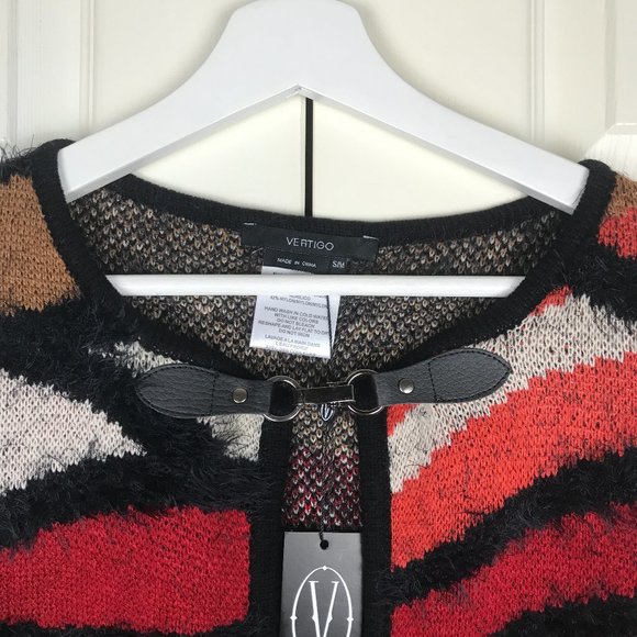 Vertigo Women's Burnt Orange Striped Cape Fringed - Picture 2 of 11